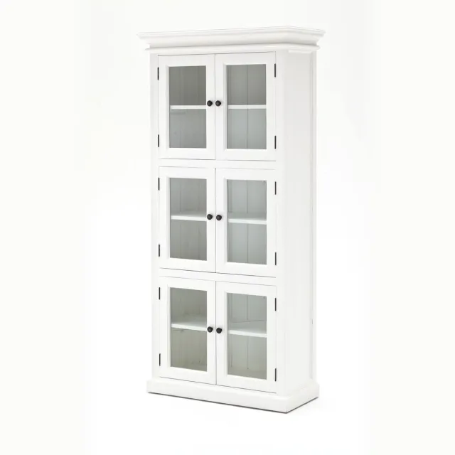 Nova Solo Vitrinekast wit - landelijke witte vitrinekast - 90bx40dx190h - 3 legplanken - 3 dubbele deurtjes - gemonteerd - Nova Solo