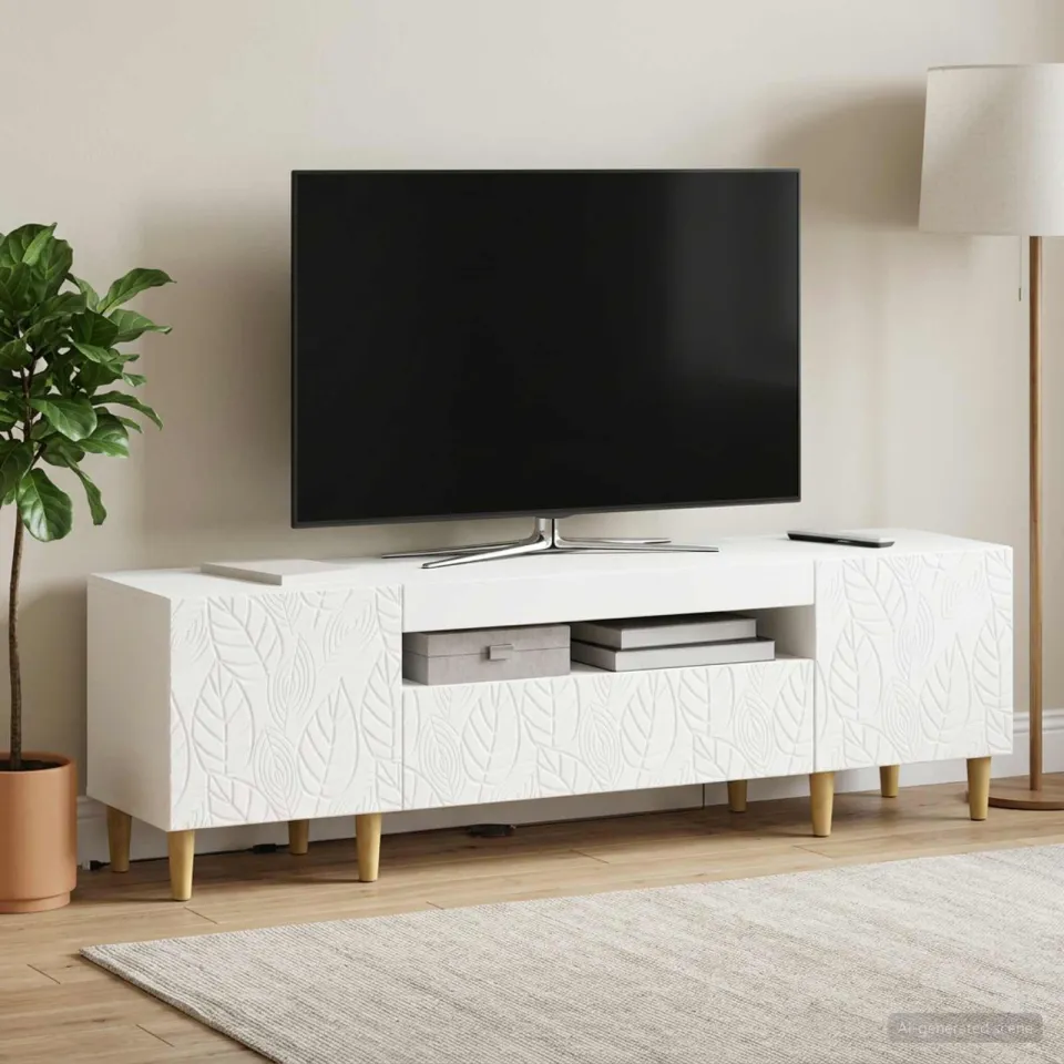 vidaXL LED tv-meubel DELFT 153 x 35 x 43 cm Wit Bewerkt hout, foto 4