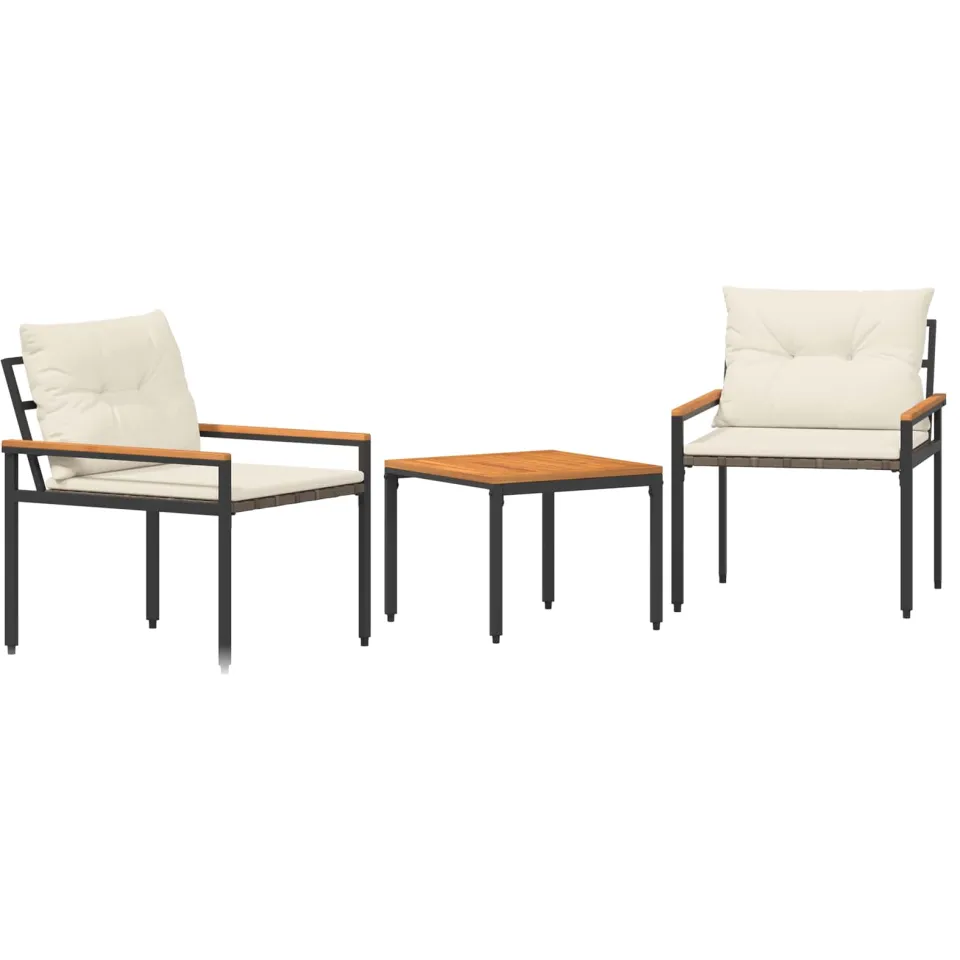 vidaXL tuinmeubelset 3 st 2-zits Crèmewit poly rattan Grijs