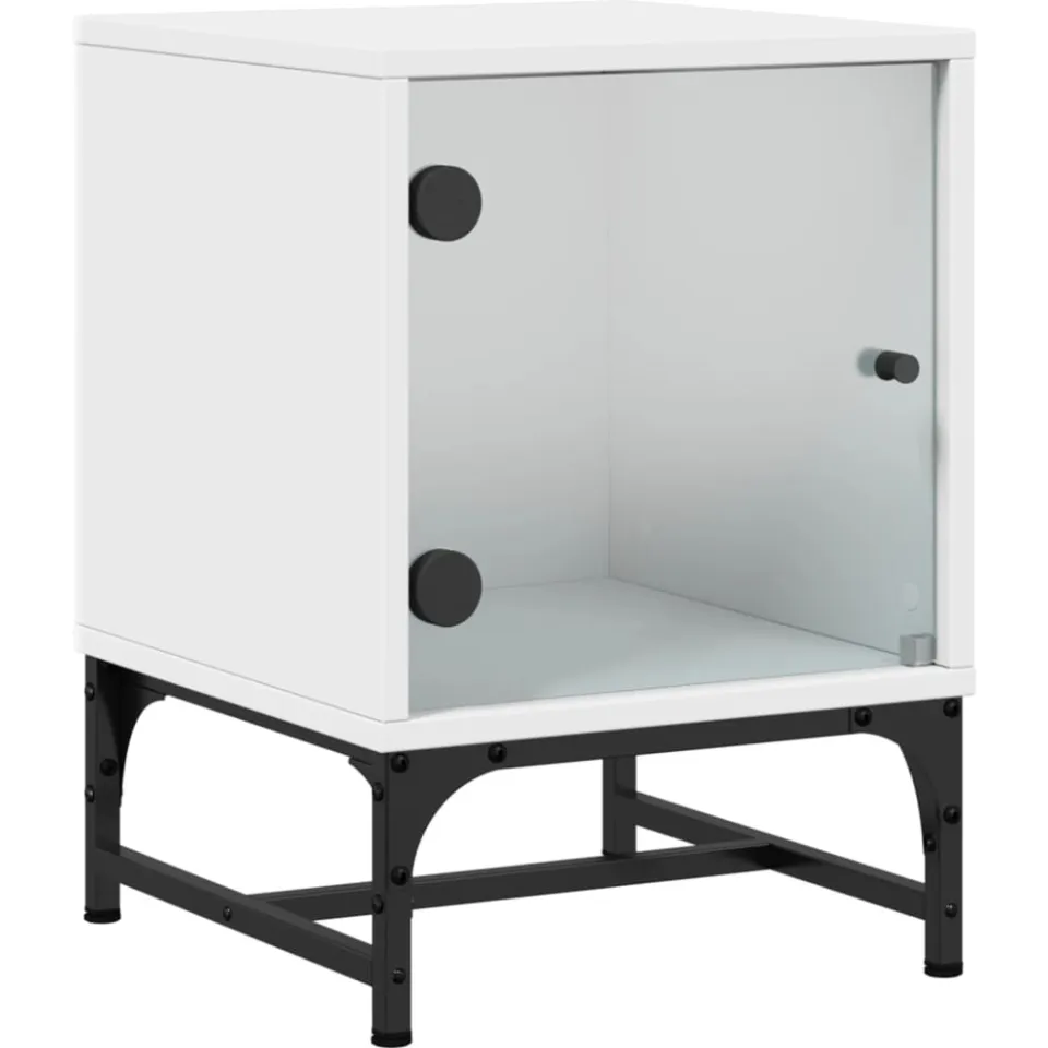 vidaXL Nachtkastjes met glazen deuren 2 st 35x37x50 cm wit, foto 4