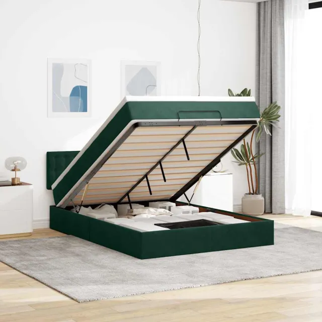 vidaXL Ottoman bed met matras 140x190cm fluweel donkergroen groen