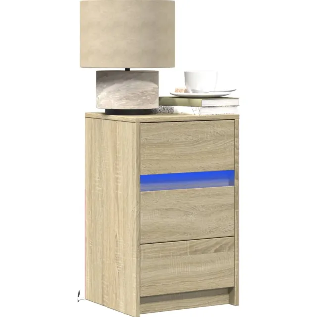 vidaXL Nachtkastje met LED-verlichting bewerkt hout sonoma eikenkleur Bruin