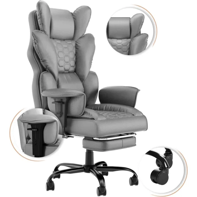 Aufun bureaustoel – ergonomisch – hoge rugleuning – PU leder – in hoogte verstelbaar – grijs