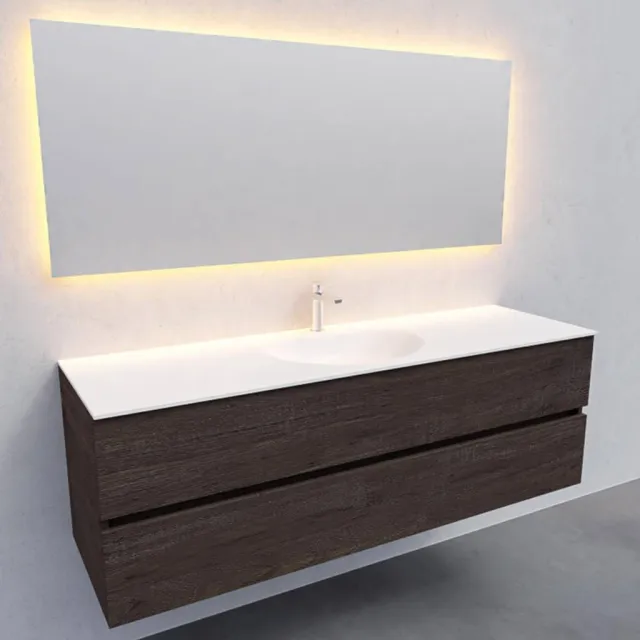 Boss & Wessing Badkamermeubel Solid Surface AQS Stockholm 150x46 cm Midden Wood Dark Brown Boss & Wessing Houtlook