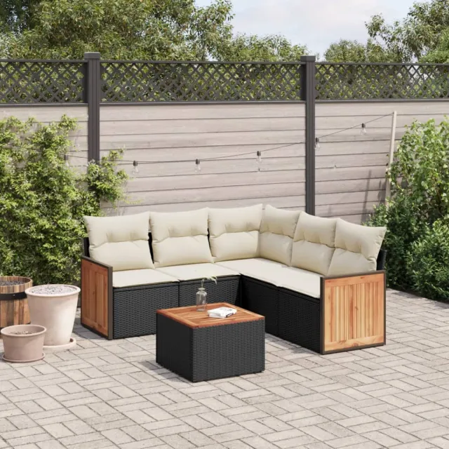 vidaXL 6-delige Loungeset met kussens poly rattan zwart, foto 2