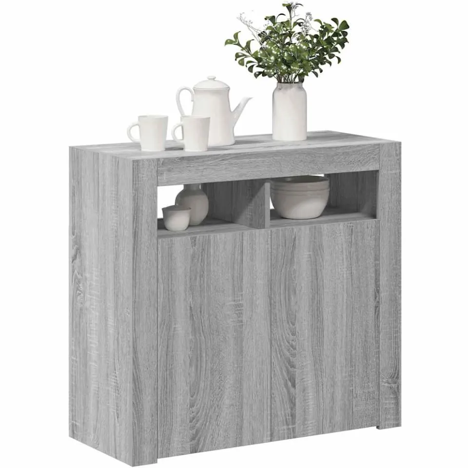 vidaXL Dressoir met LED-verlichting 80x35x75 cm grijs sonoma eiken, foto 4
