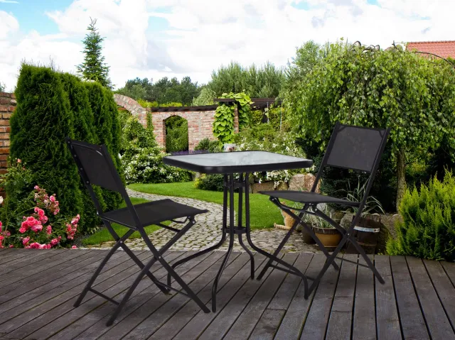 ECOTOYS Tuintafel vierkant - 60cm - Gehard glas - Zwart