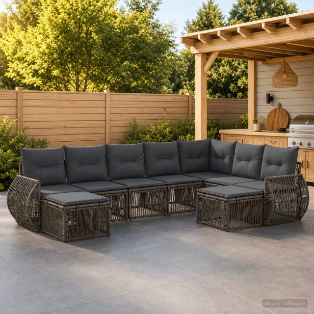 vidaXL Tuinbankenset 9 st 9-zits Grijs poly rattan, foto 2