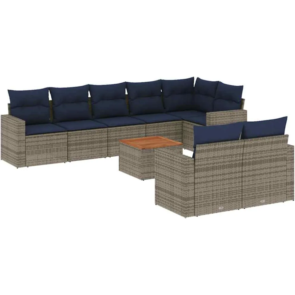 vidaXL 9-delige Loungeset met kussens poly rattan grijs, foto 3