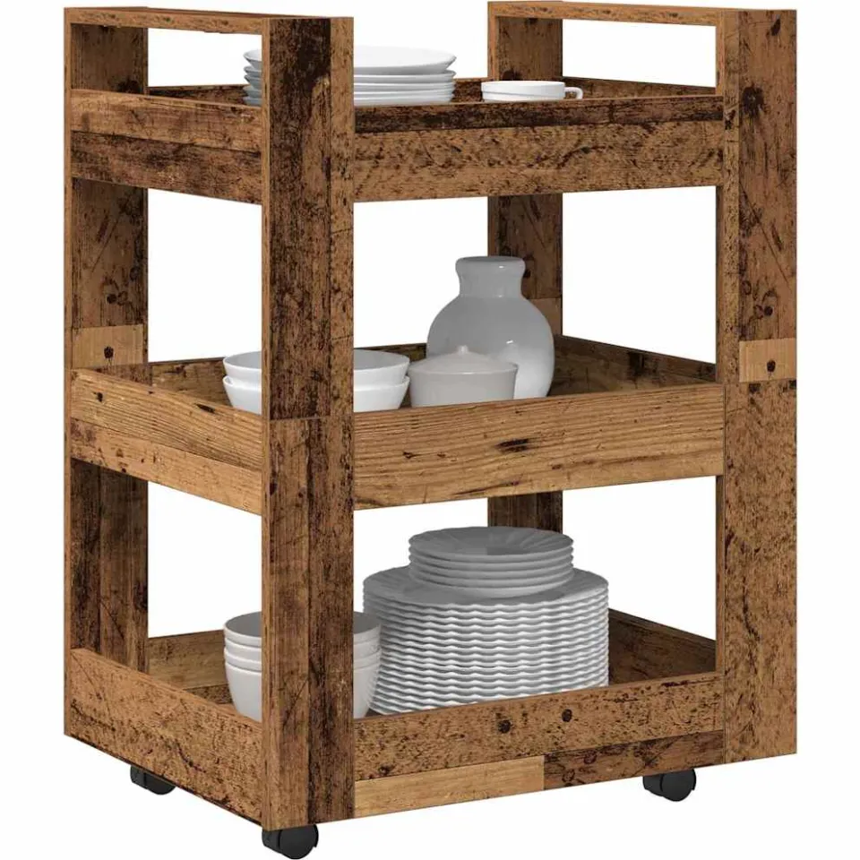 vidaXL Keuken Trolley Oud hout 60 x 45 x 80 cm Bewerkt hout Bruin