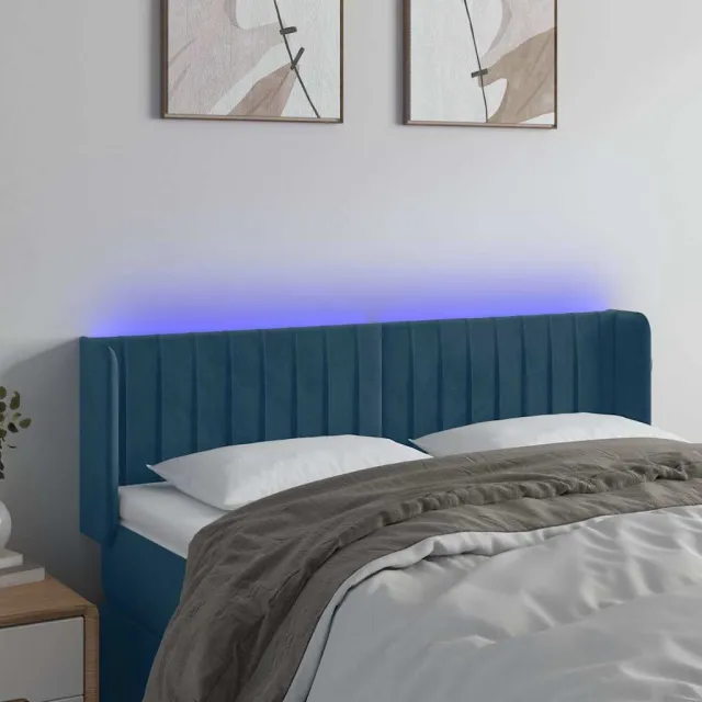 vidaXL Hoofdbord LED 147x16x78/88 cm fluweel donkerblauw blauw