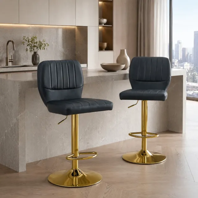 COVREO Barkruk 52x45x93-114 cm zwart goud, kunstleer met rugleuning Goud/Zwart