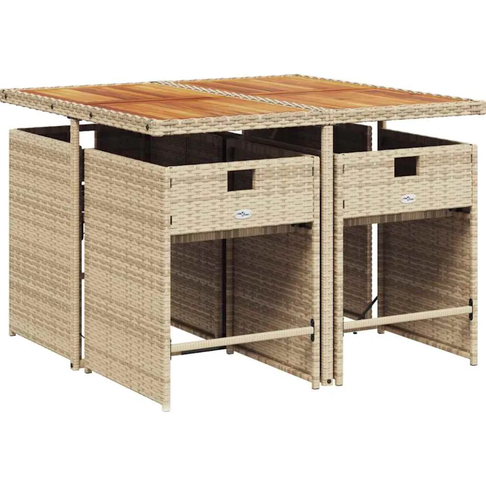 vidaXL 5-delige Tuinset met kussens poly rattan beige