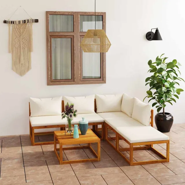 vidaXL 6-delige Loungeset met kussens massief acaciahout crème, foto 2