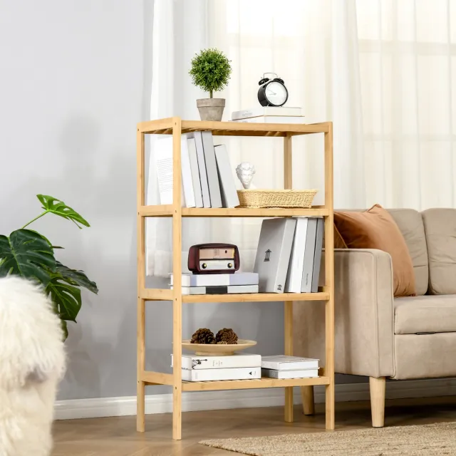 MODFU Boekenkast - 4 Planken - Open - Bamboe - Naturel - 62 x 33 x 112 cm Naturel houtkleur