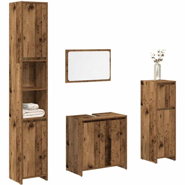 vidaXL 4-delige Badkamermeubelset bewerkt hout oud houtkleurig Bruin