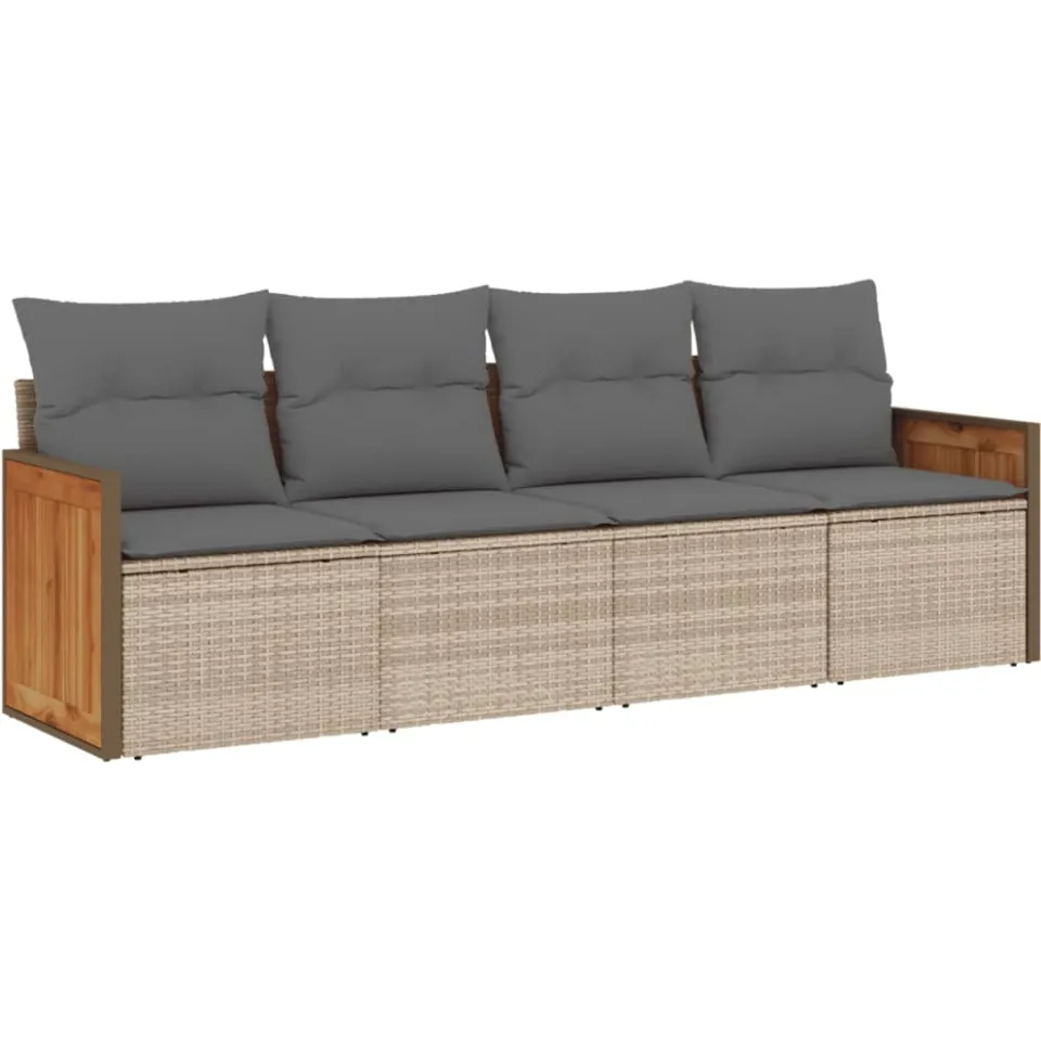 vidaXL 4-delige Loungeset met kussens poly rattan beige, foto 3