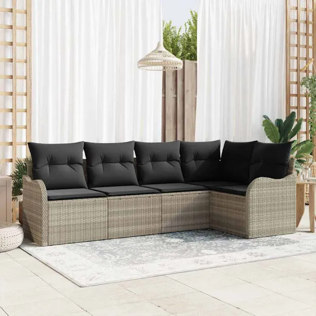 vidaXL Tuin Sofa Set 5 st Lichtgrijs poly rattan, foto 2