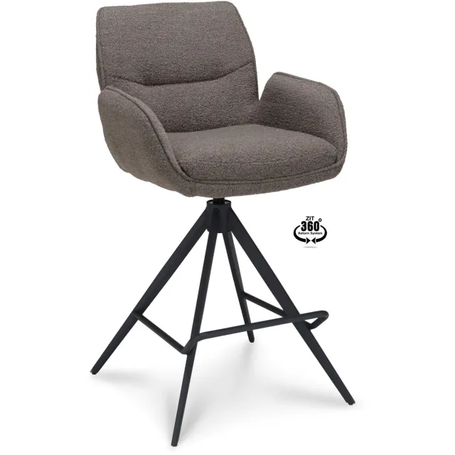 Icon Living Barkruk Lizz - Met Arm - Zithoogte 65 - Stof Alpine Brown - Poot Zwart 360° Return-system Bruin