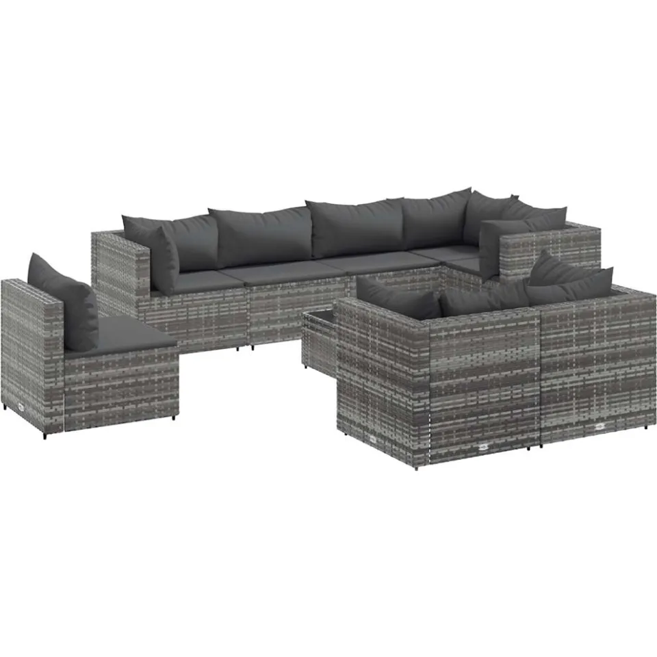 vidaXL 9-delige Loungeset met kussens poly rattan grijs