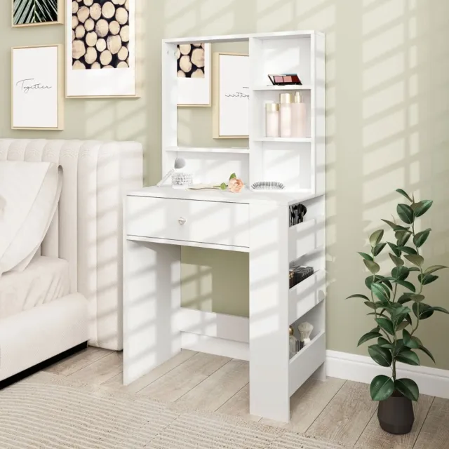 Wishdor Make-uptafel - Met ruime spiegel - Met lades en vakken - 70B x 40T x 137H cm White Wit