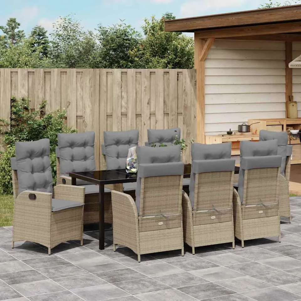 vidaXL Tuin eettafelset 9 st Beige poly rattan, foto 3