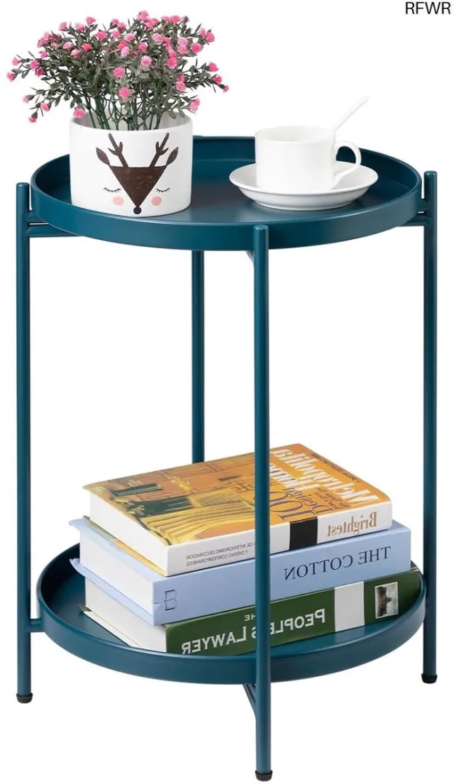 RFWR Ronde Bijzettafel Met 2 Lagen - Multifunctionele Snacktafel voor Woonkamer, Slaapkamer, Balkon en Terras Pauw Groen