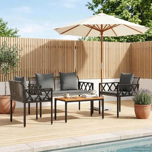 vidaXL tuinmeubelset 4 st Grijs en Donkergrijs poly rattan, foto 2