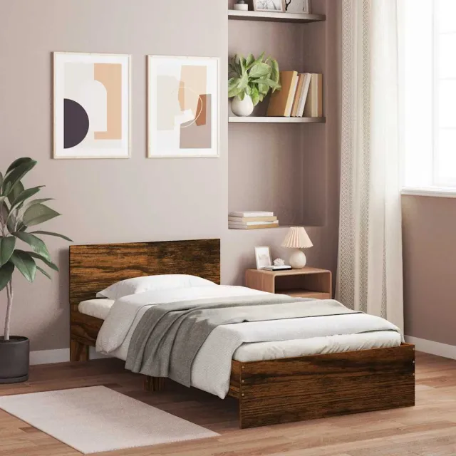 vidaXL Bedframe met hoofdeinde bewerkt hout gerookt eiken 100x200 cm