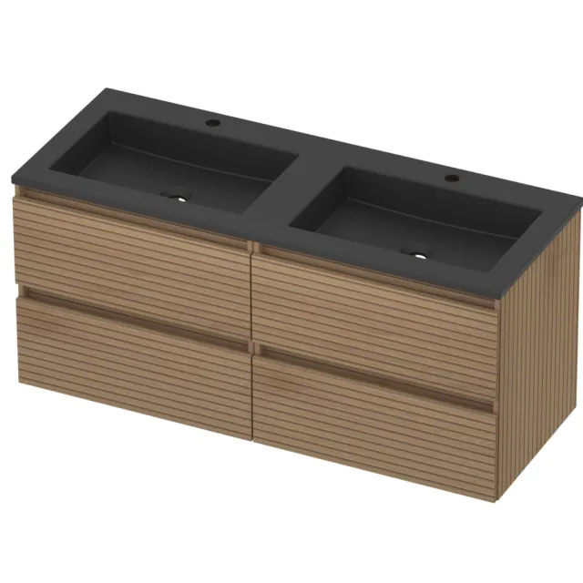 Basic-Line Aura 46 Badmeubelset Acryl 120x46x54 cm A46mzelo2x602 Lamello Oak Mat Zwart