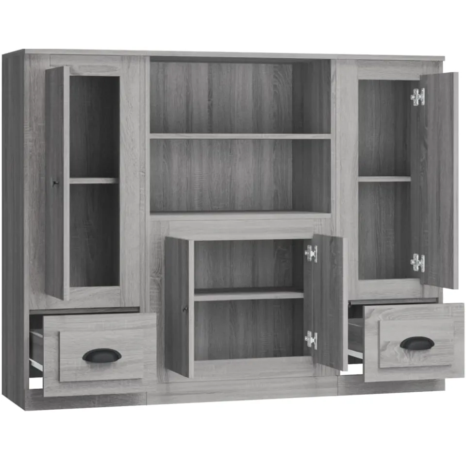 vidaXL Hoge kasten 3 st bewerkt hout grijs sonoma eikenkleurig, foto 4