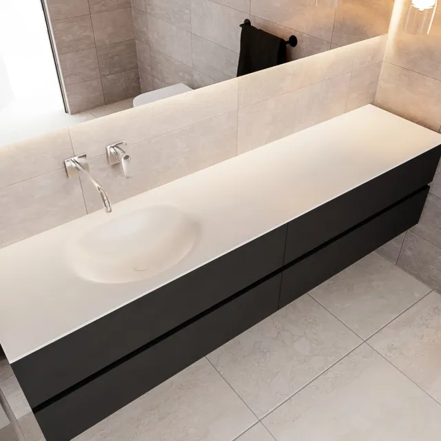 Boss & Wessing Badkamermeubel Solid Surface BWS Stockholm 200x45 cm Mat Zwart Urban Links (0 kraangaten, 4 lades)