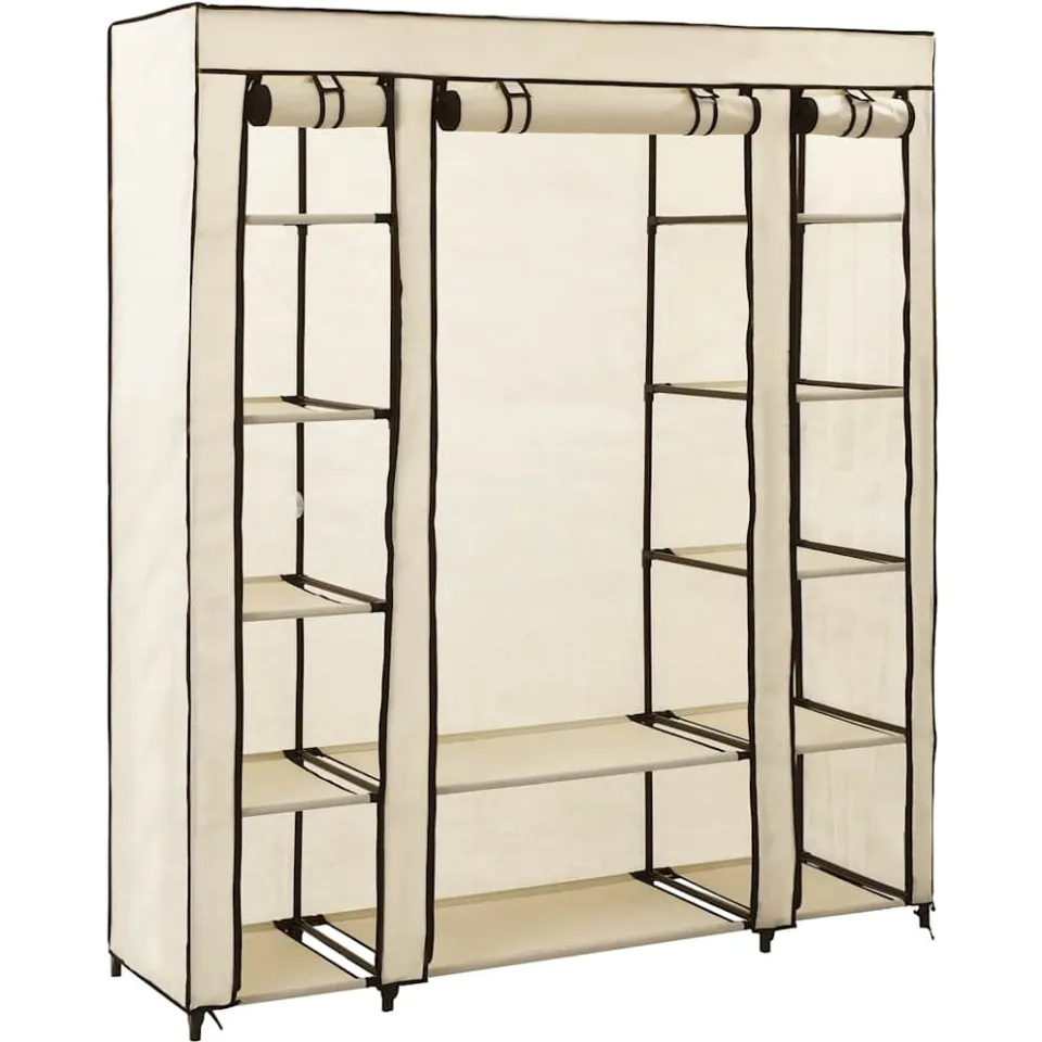 vidaXL Kledingkast met vakken en stangen 150x45x176 cm stof crème, foto 2