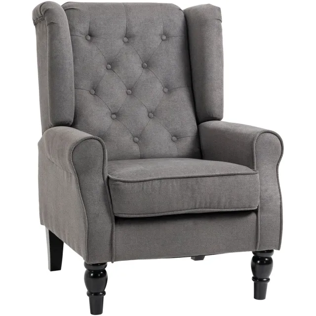 Homona Oorfauteuil - Met knoopdetails en houten poten - 74 x 86 x 102 cm - Donkergrijs