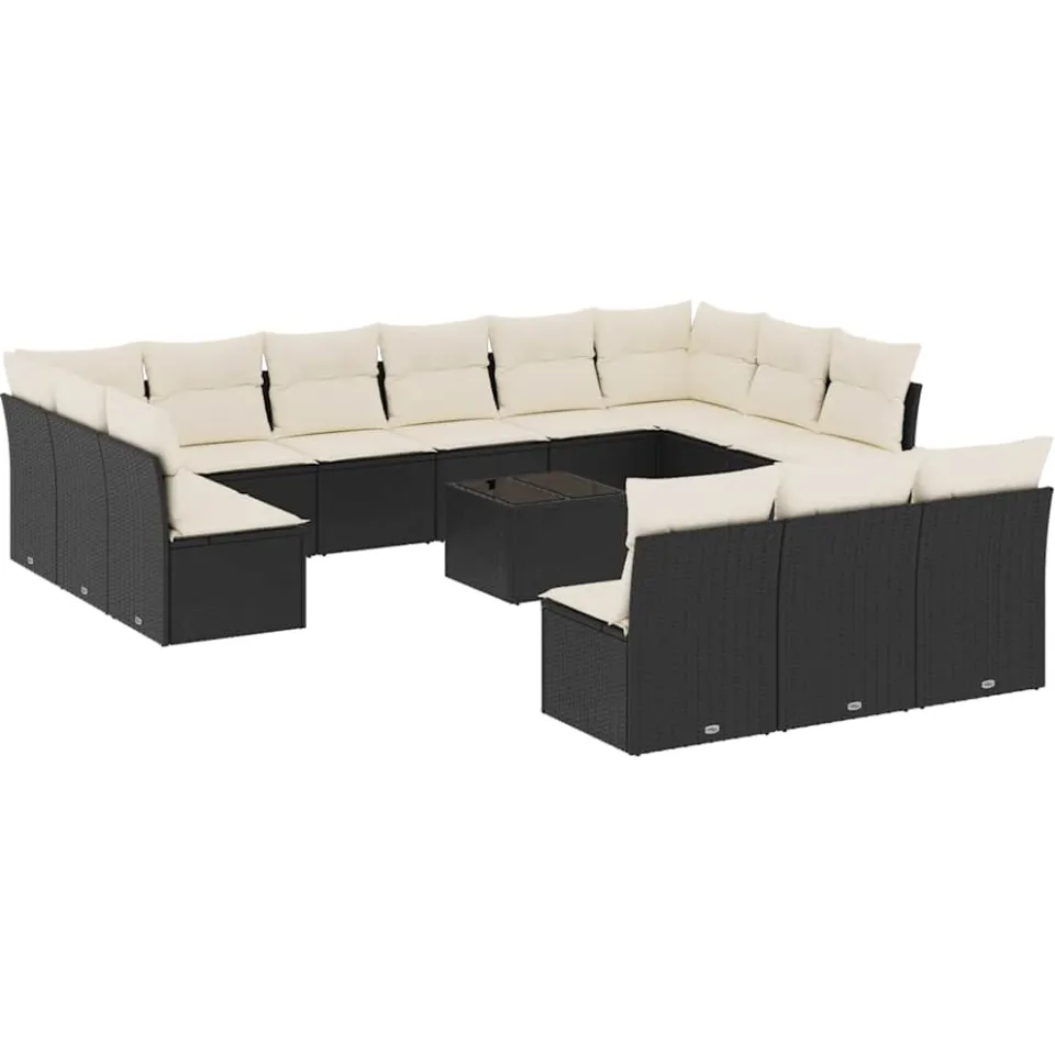 vidaXL 14-delige Loungeset met kussens poly rattan zwart