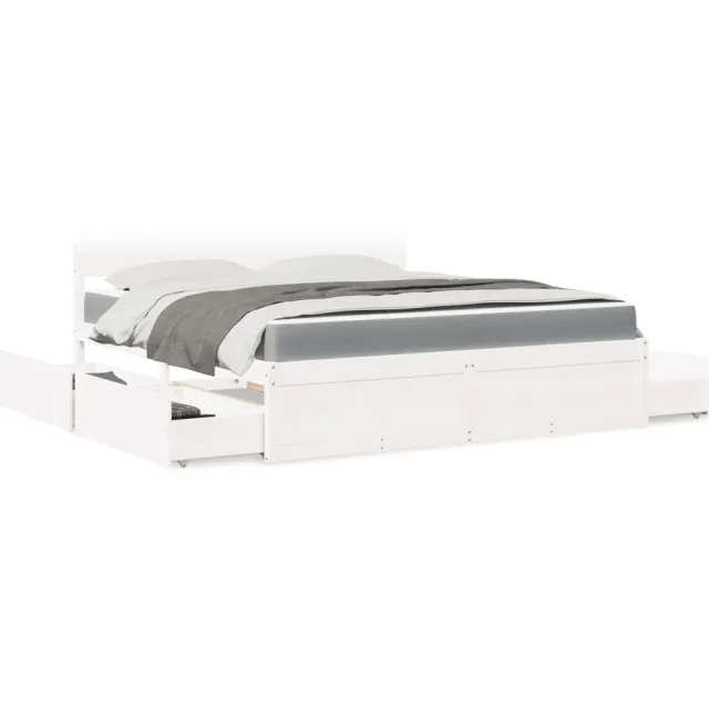 vidaXL Bed met lades en matras massief grenenhout wit 180x200 cm
