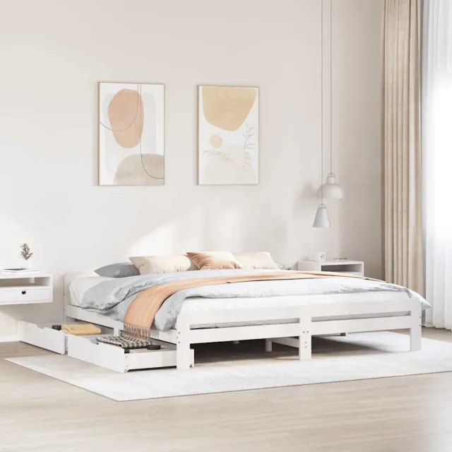 vidaXL Bedframe zonder matras massief grenenhout wit 200x200 cm
