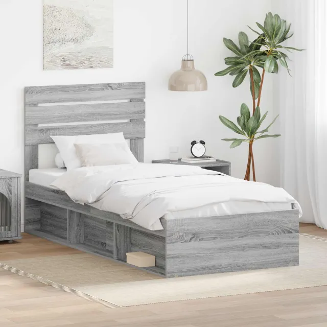 vidaXL Bedframe Grijs Sonoma 75 x 190 cm Massief grenenhout