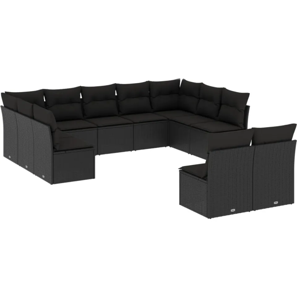 vidaXL 11-delige Loungeset met kussens poly rattan zwart, foto 3