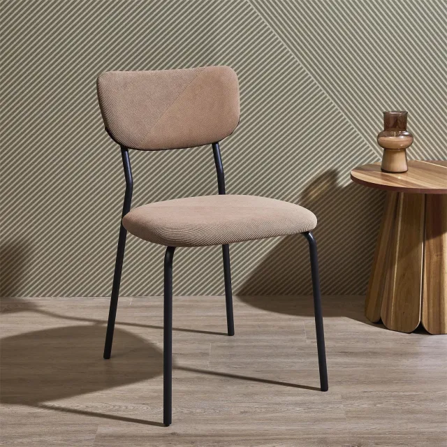 MISOU Stoelen - Set van 4 Dinerstoelen - Eetkamerstoelen Zonder Armleuning - Ribstof - Taupe - JULES