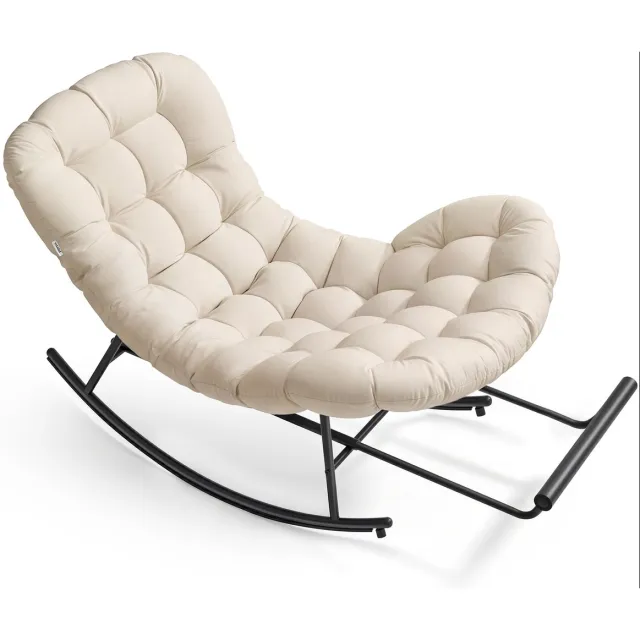 Vasagle Relaxfauteuil - Schommelstoel met Stalen Frame - Uittrekbare Voetsteun - Afneembaar Kussen - Tot 136 kg Belastbaar beige
