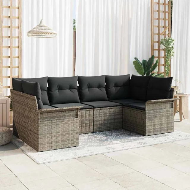 vidaXL Tuin Sofa Set 6 st 6-zits Grijs poly rattan, foto 2