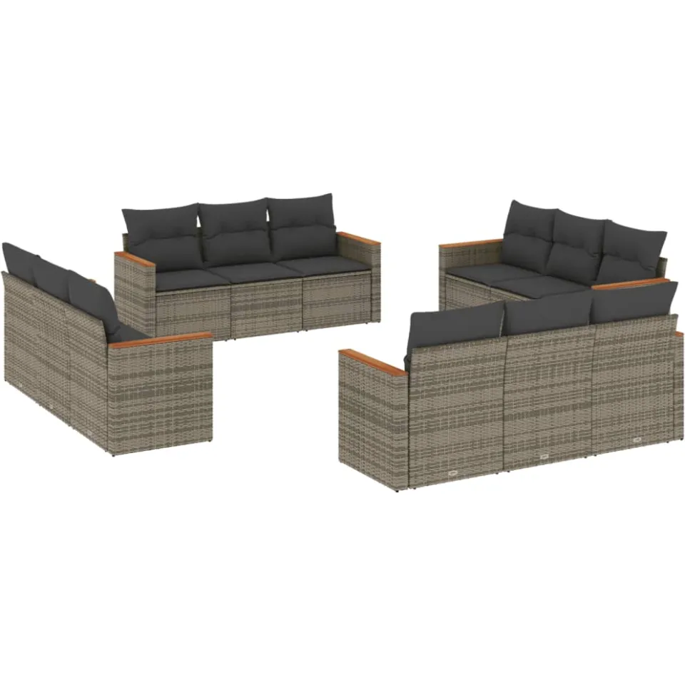 vidaXL 12-delige Loungeset met kussens poly rattan grijs, foto 3