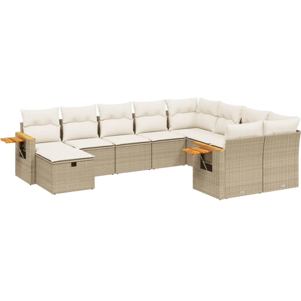 vidaXL 10-delige Loungeset met kussens poly rattan beige, foto 3