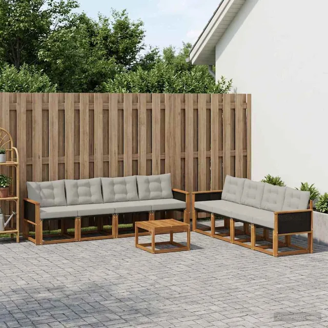 vidaXL Buiten bankenset 9 st 8-zits Naturel en lichtgrijs