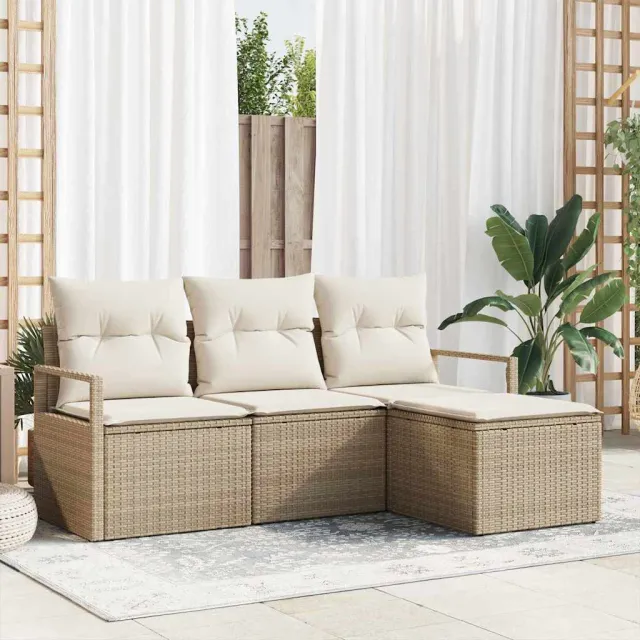 vidaXL Bankstel 4 st Beige poly rattan, foto 2