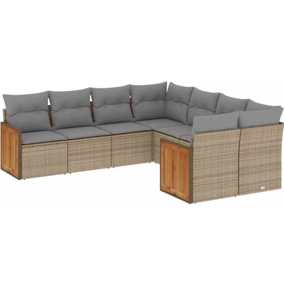 vidaXL 8-delige Loungeset met kussens poly rattan beige, foto 3