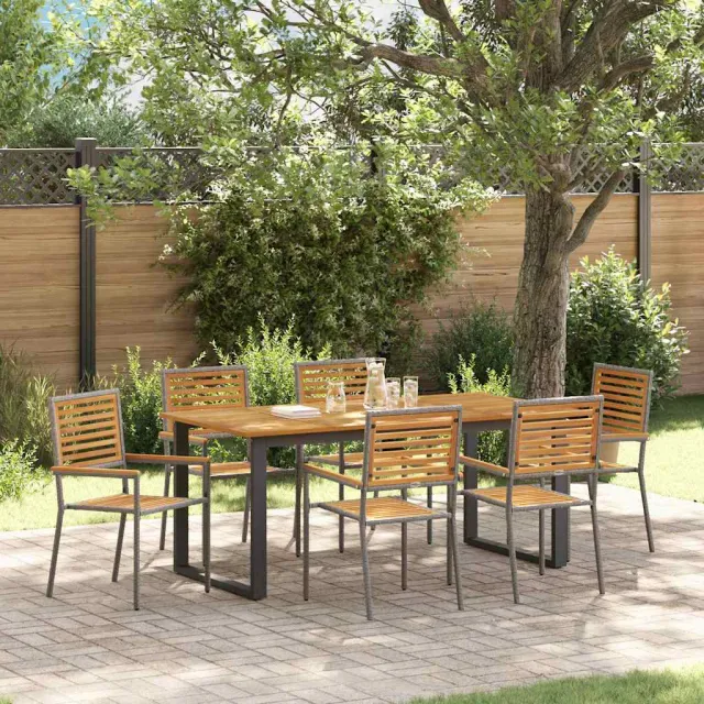 vidaXL Tuin eettafelset 7 st Grijs Massief Acaciahout