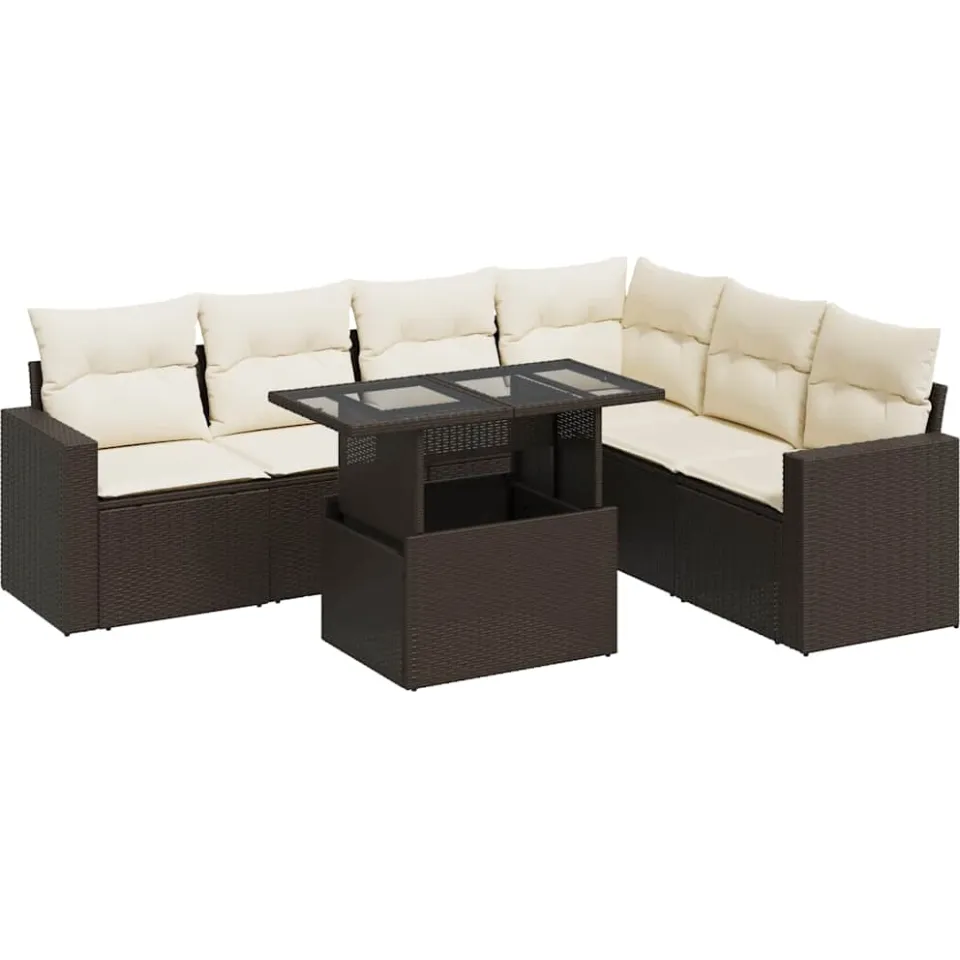 vidaXL 7-delige Loungeset met kussens poly rattan bruin
