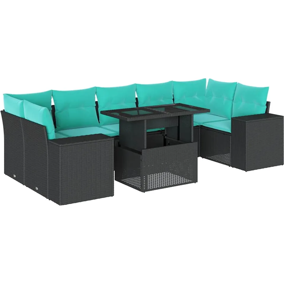 vidaXL 8-delige tuinbankset met kussens, zwart polyrotan, foto 3